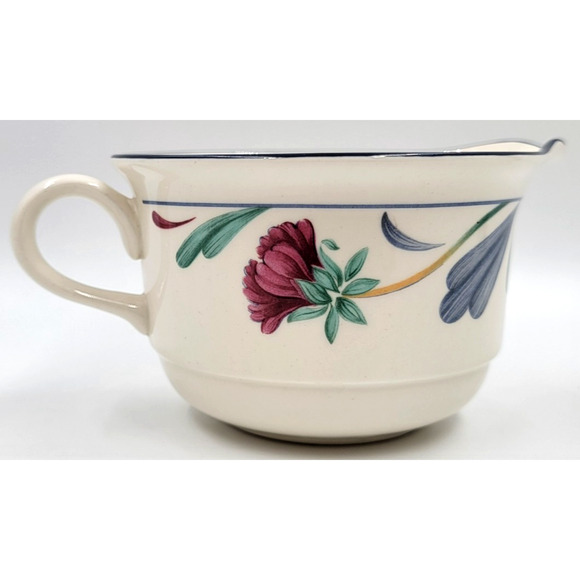 Lenox Chinastone Poppies On Blue Creamer Pitcher Red Flowers & Blue Leaves - Picture 3 of 8